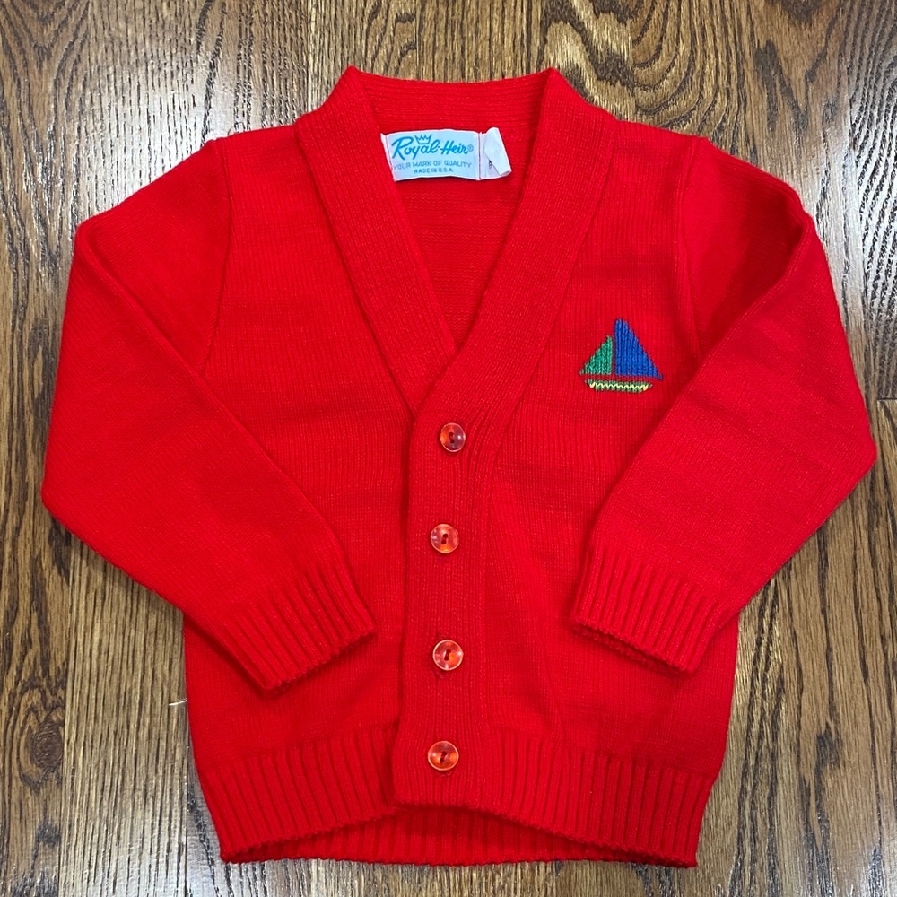Vintage, made in USA red Royal Heir button front cardigan, size 3T. Like new